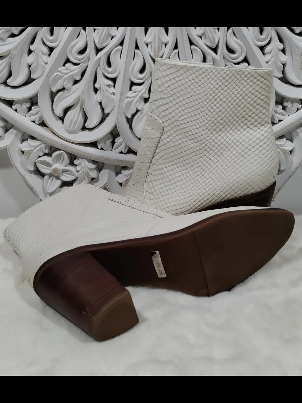 Gianni Bini White Snake-Embossed Leather Ankle Booties-9.5M